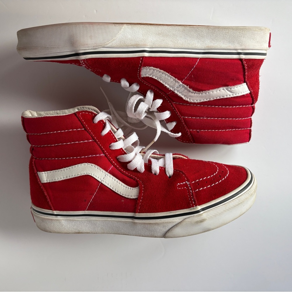 Vans Kids Red and White High-Top Sneakers